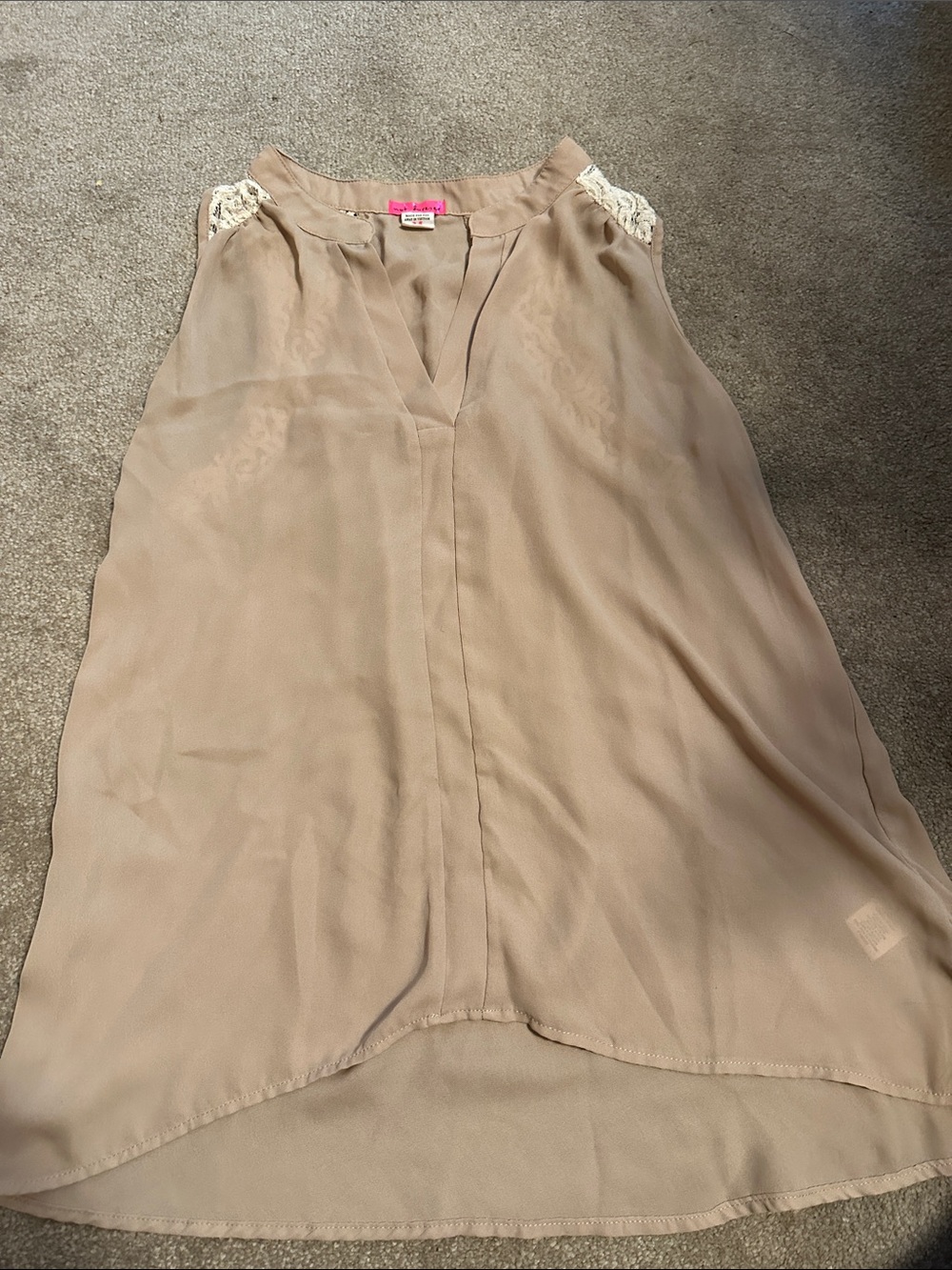 Not Forever Beige Top with Hot Pink Label